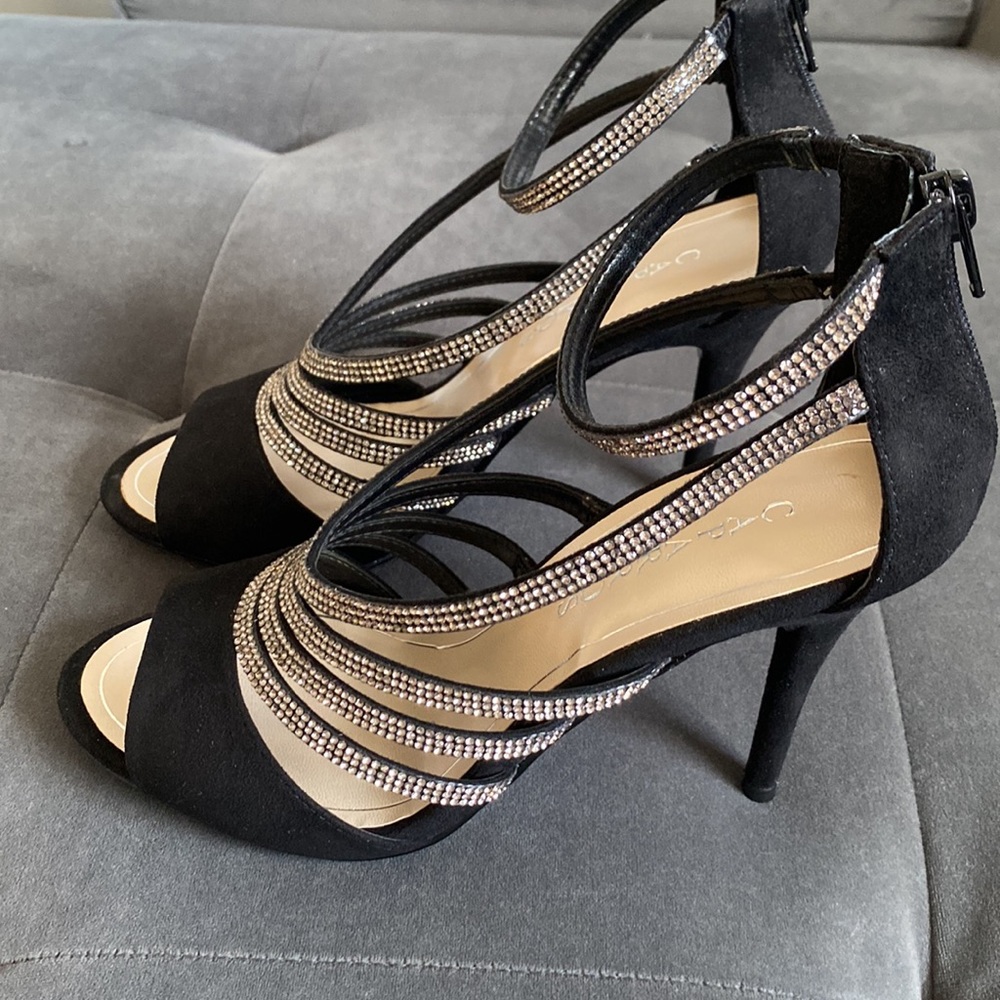 Caparros Judith Embellished Ankle Strap High-Heel Sandal Size 9.5 in Black.